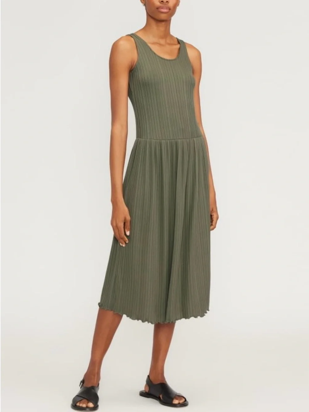 Everlane The Rib Soft Knit Scoop Neck Dress Olive Green Size XS - Picture 2 of 11